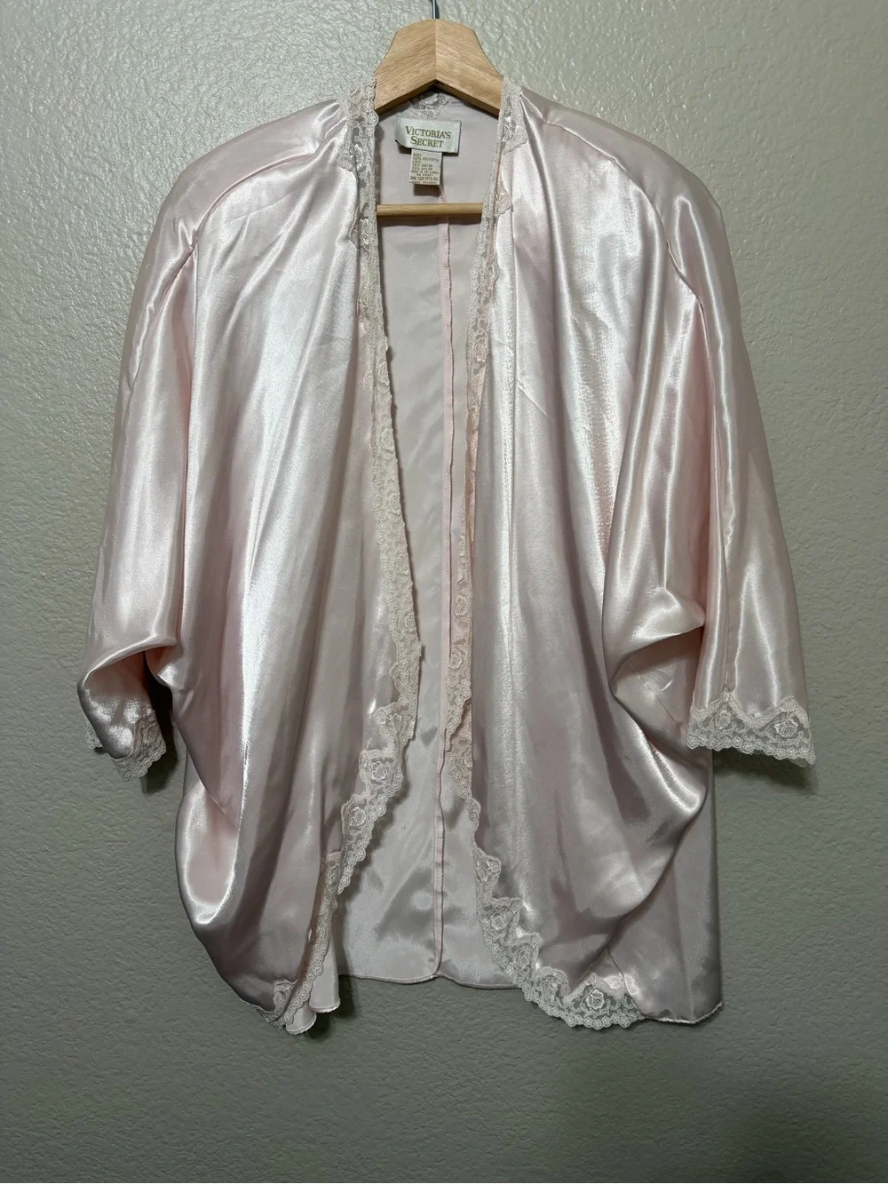 Vintage Y2K Victoria's Secret Baby Pink Satin Lace Trim Robe Wrap One Size